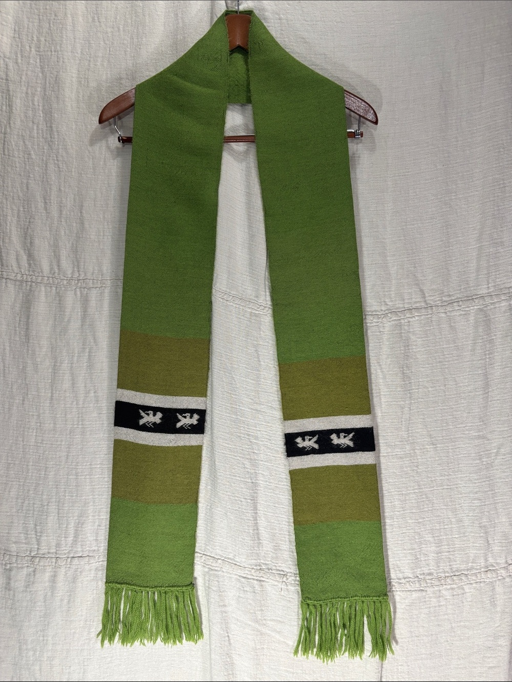 Arte Andino 100% Alpaca Wool Scarf Handmade in Bolivia Avocado Green 84x11.5 in